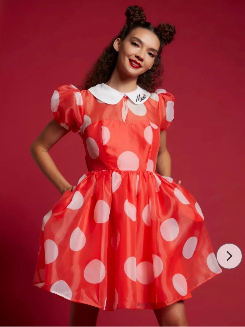 DISNEY Minnie Mouse Her Universe Red White Polka Dot Fit & Flare Mini Dress Sz M
